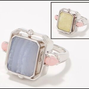 Generation Gems 925 Sterling Silver Blue Lace Agate / Lemon Chrysoprase Ring
